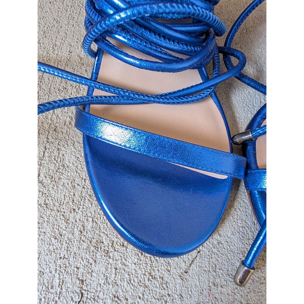 Stuart Weitzman Nudistwrap 110 Blue Metallic Leather Heel Sandal New Size 6 $525 - Picture 13 of 16